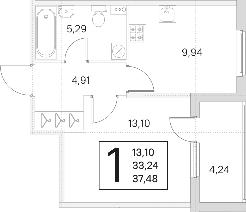 1-комнатная квартира 33.24 м², 1/4 эт., ЖК «Любоград в Стрельне»